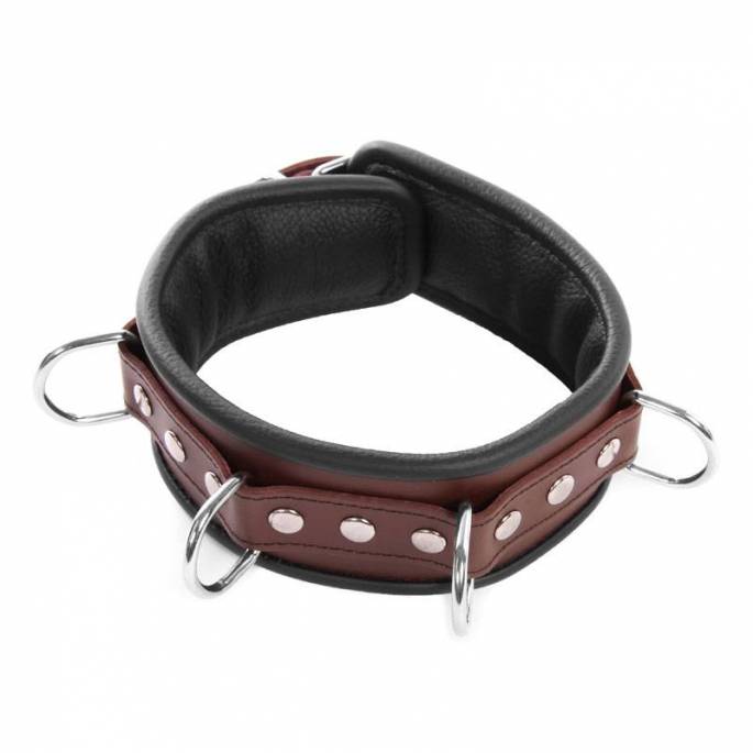 BROWN LEATHER NECKLACE + 4 RINGS