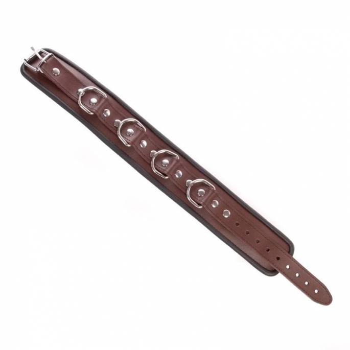 COLLIER CUIR MARRON + 4 ANNEAUX