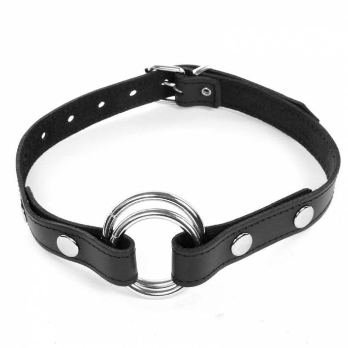 BLACK LEATHER GAG + METAL RINGS