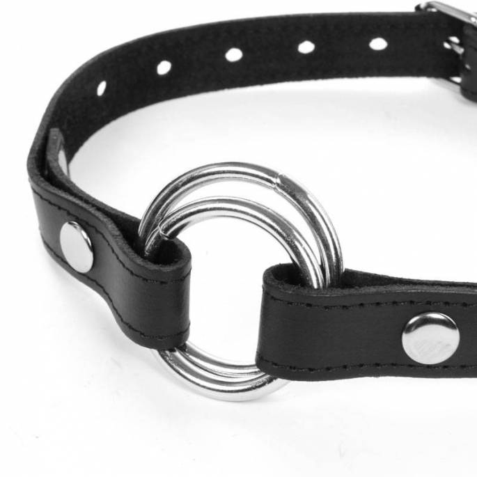 BLACK LEATHER GAG + METAL RINGS