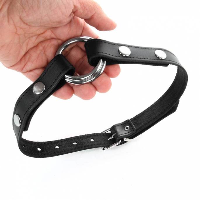 BLACK LEATHER GAG + METAL RINGS