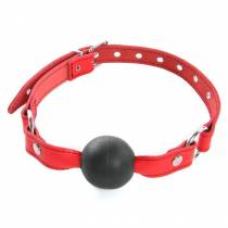 RED LEATHER GAG WITH BLACK BALL