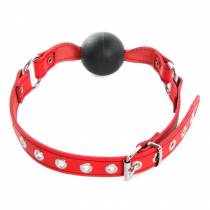 RED LEATHER GAG WITH BLACK BALL