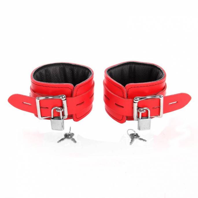 MANETTE IN PELLE ROSSA, CON SERRATURA