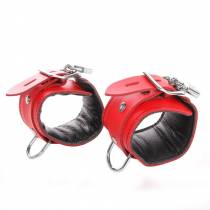 RED LEATHER HANDCUFFS, PADLOCKABLE