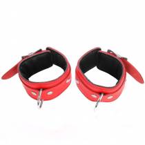 RED LEATHER HANDCUFFS, PADLOCKABLE