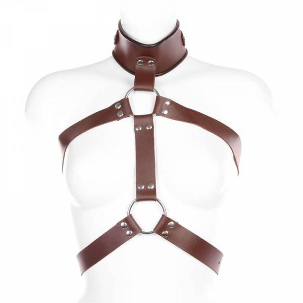 CHEST HARNESS BROWN LEATHER BANDS