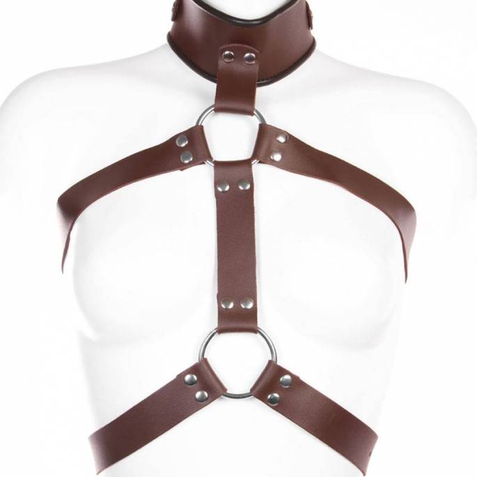 CHEST HARNESS BROWN LEATHER BANDS