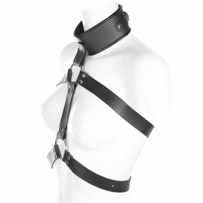 CHEST HARNESS WITH BLACK LEATHER BANDS