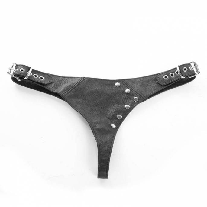 STRING MIT NIETEN AUS SCHWARZEM LEDER