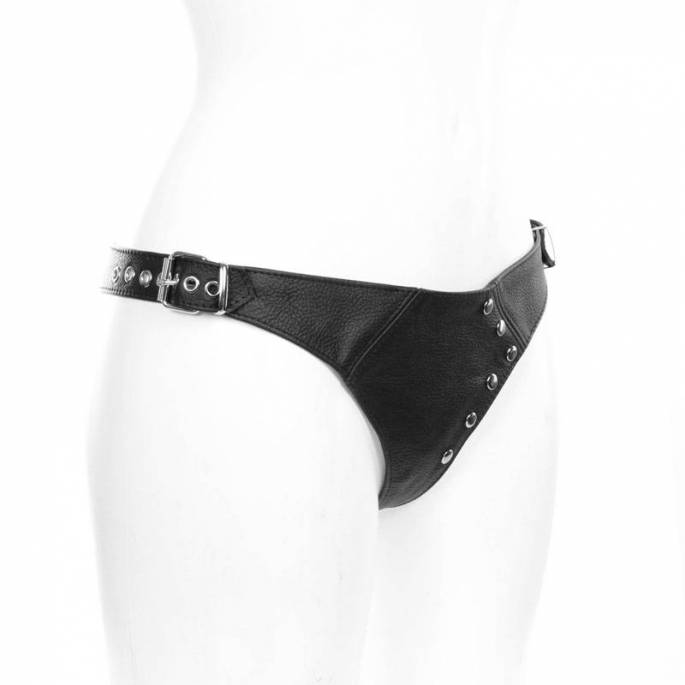 STRING MIT NIETEN AUS SCHWARZEM LEDER