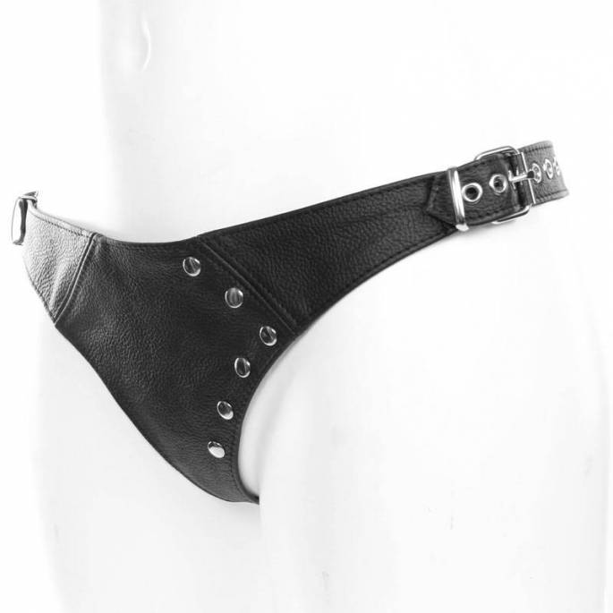 STRING MIT NIETEN AUS SCHWARZEM LEDER