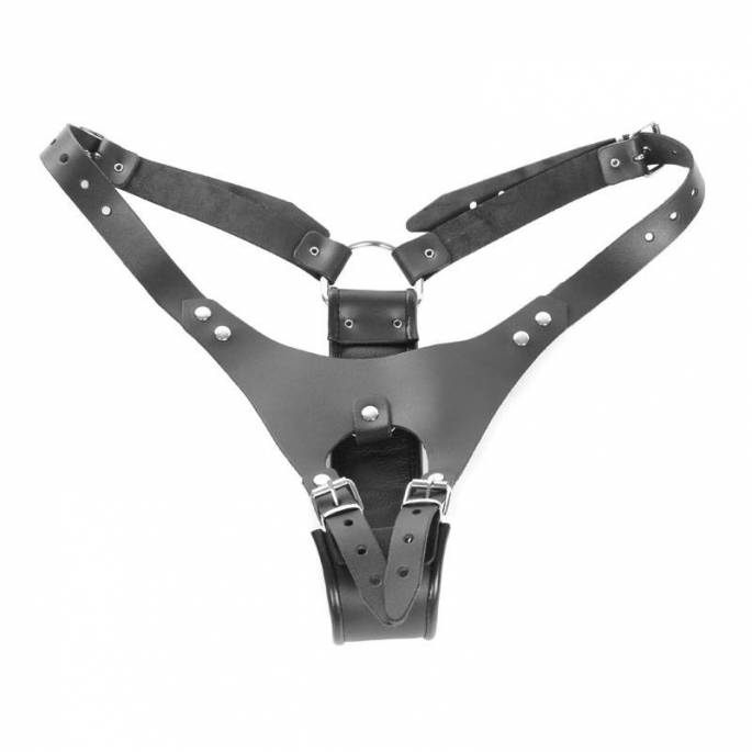 HARNAIS STRAP-ON CUIR NOIR + ANNEAU