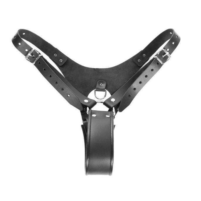 HARNAIS STRAP-ON CUIR NOIR + ANNEAU
