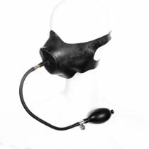 UNTERE GESICHTSMASKE AUS SCHWARZEM LATEX + AUFBLASBARER BEISSKORB