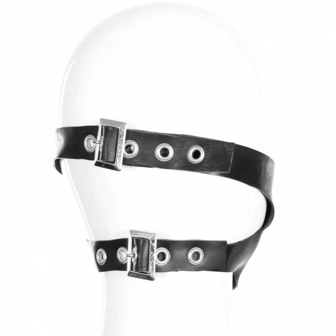 UNTERE GESICHTSMASKE AUS SCHWARZEM LATEX + AUFBLASBARER BEISSKORB