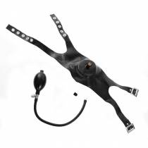 MASQUE BAS DU VISAGE LATEX NOIR + BAILLON BITE GONFLABLE