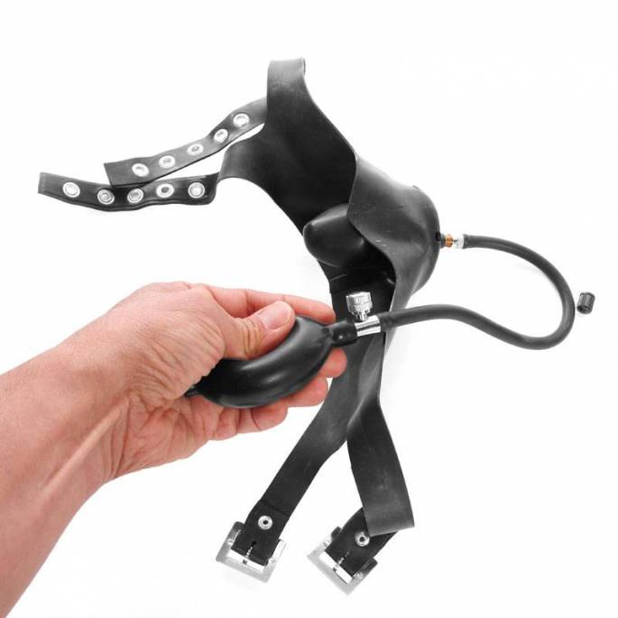 UNTERE GESICHTSMASKE AUS SCHWARZEM LATEX + AUFBLASBARER BEISSKORB