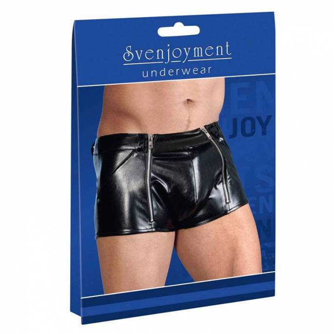 BOXERSHORTS AUS KUNSTLEDER FÜR MÄNNER MIT 3 REISSVERSCHLÜSSEN