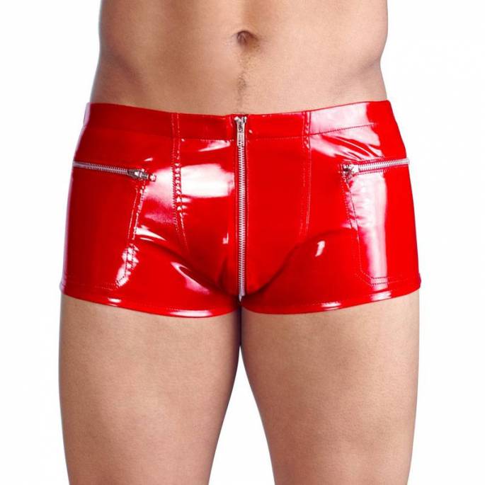BOXER VINYLE ROUGE ZIP + POCHES