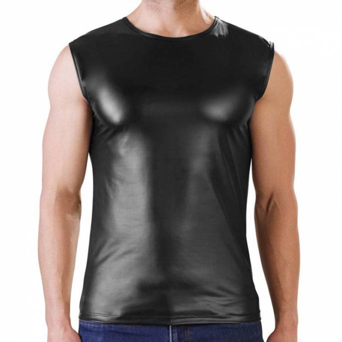 ÄRMELLOSES WETLOOK-T-SHIRT NEK