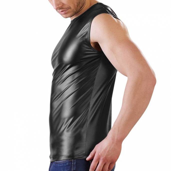 ÄRMELLOSES WETLOOK-T-SHIRT NEK