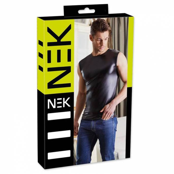 ÄRMELLOSES WETLOOK-T-SHIRT NEK