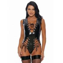 BODY VINYLE ECHANCRÉ+LACET POITRINE-HANCHE