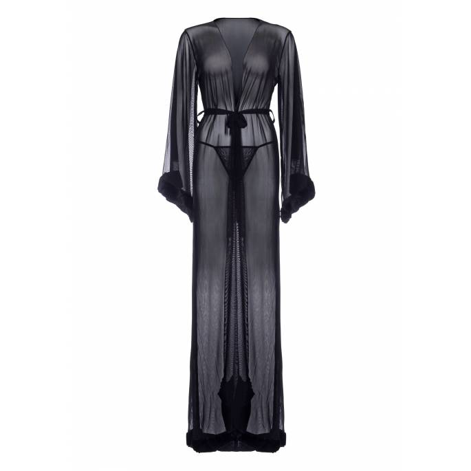 LANGER KIMONO SEGEL SCHWARZ+STRING T.U