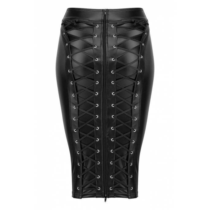 WETLOOK-BLEISTIFTROCK MIT RÜCKENSCHNÜRUNG