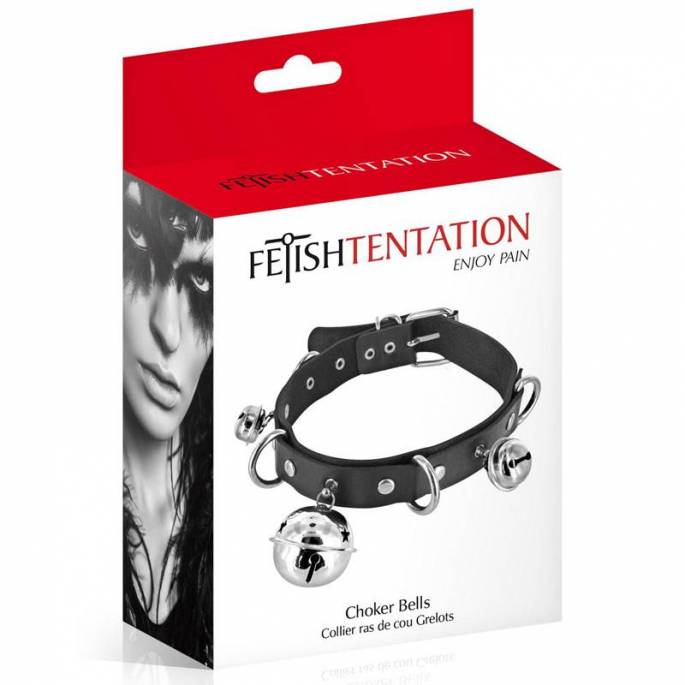 SCHWARZES HALSBAND MIT 4 RINGEN + GLÖCKCHEN