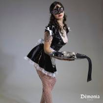 KLEID SOUBRETTE VINYL SCHWARZ + KLEINE SCHLEIFEN WEISS/SCHWARZ