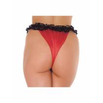 STRING ROUGE OUVERT DENTELLE NOIRE T.U