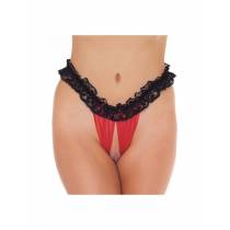 STRING ROUGE OUVERT DENTELLE NOIRE T.U