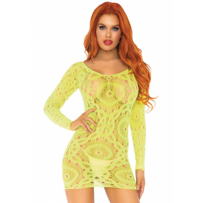 MINI ROBE MANCHES LONGUES NEON JAUNE