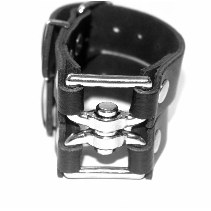 BRACELET MENOTTES CUIR NOIR