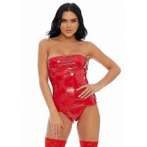 BUSTIER AUS ROTEM VINYL + STRING T.S