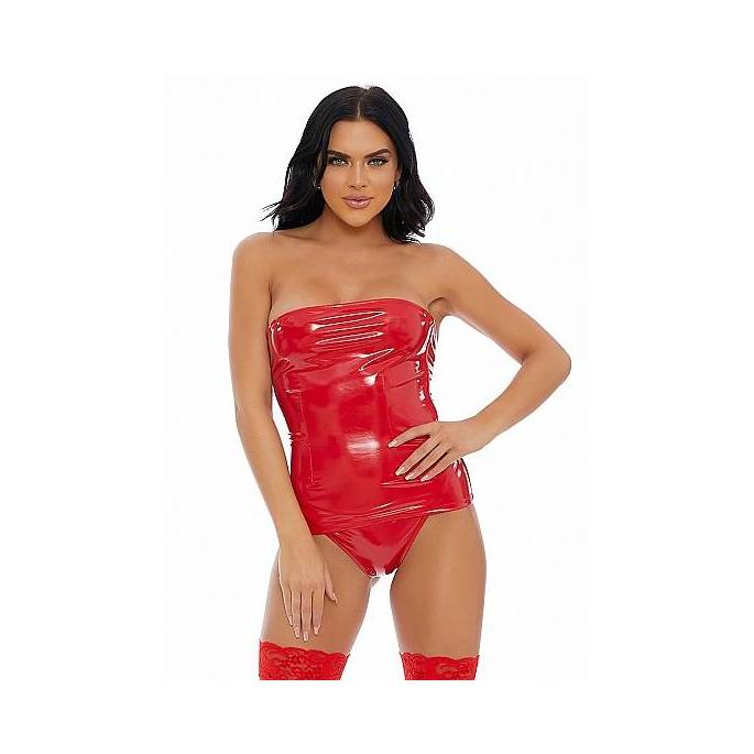 BUSTIER AUS ROTEM VINYL + STRING T.S