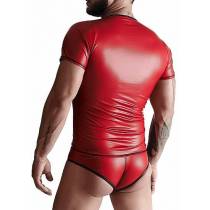 T-SHIRT COL V WETLOOK ROUGE