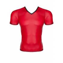 T-SHIRT MIT V-AUSSCHNITT WETLOOK ROT