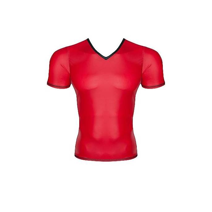 T-SHIRT MIT V-AUSSCHNITT WETLOOK ROT