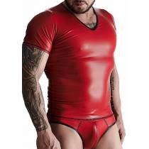 T-SHIRT COL V WETLOOK ROUGE