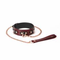 COLLIER + LAISSE CUIR "RED WINE"