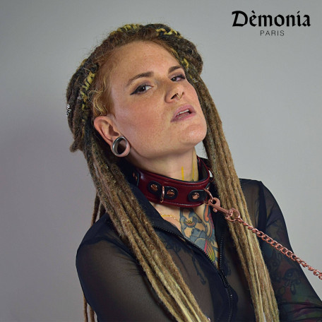 COLLIER + LAISSE CUIR "RED WINE"