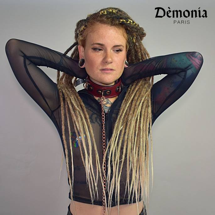 COLLIER + LAISSE CUIR "RED WINE"