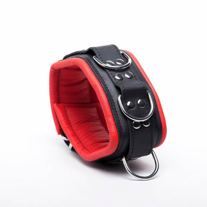 COLLIER CUIR NOIR ET ROUGE 8 CM