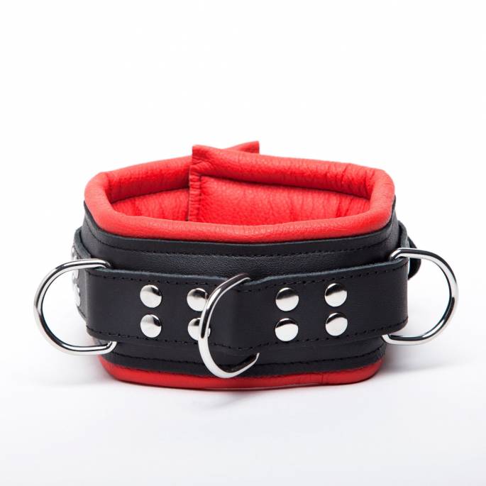 COLLIER CUIR NOIR ET ROUGE 8 CM