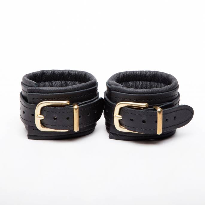 MENOTTES CUIR ANNEAU DORE