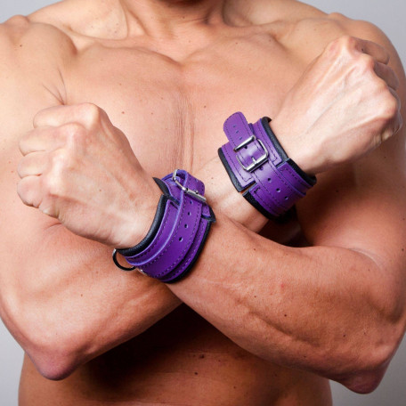 MENOTTES CUIR NOIR + LILAS 5CM