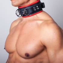 COLLIER CUIR NOIR ET ROUGE 8 CM